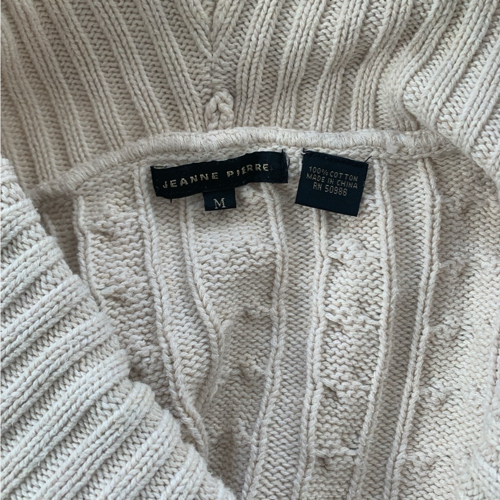 Cream Cable Knit Shawl Collar Sweater | Coastal Grandma | Spring Layer Medium - Picture 6 of 6